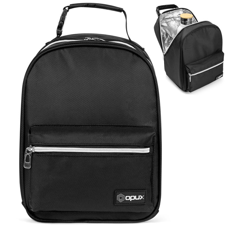 opux Lunch Box for Girls Boys Kids, Insulated Leakproof Lunch Bag, Reusable Teen Lunch Boxes for School, Medium Large lunchbox for Women Men Adult for Work with Front Back Pocket (Black) - Image 1